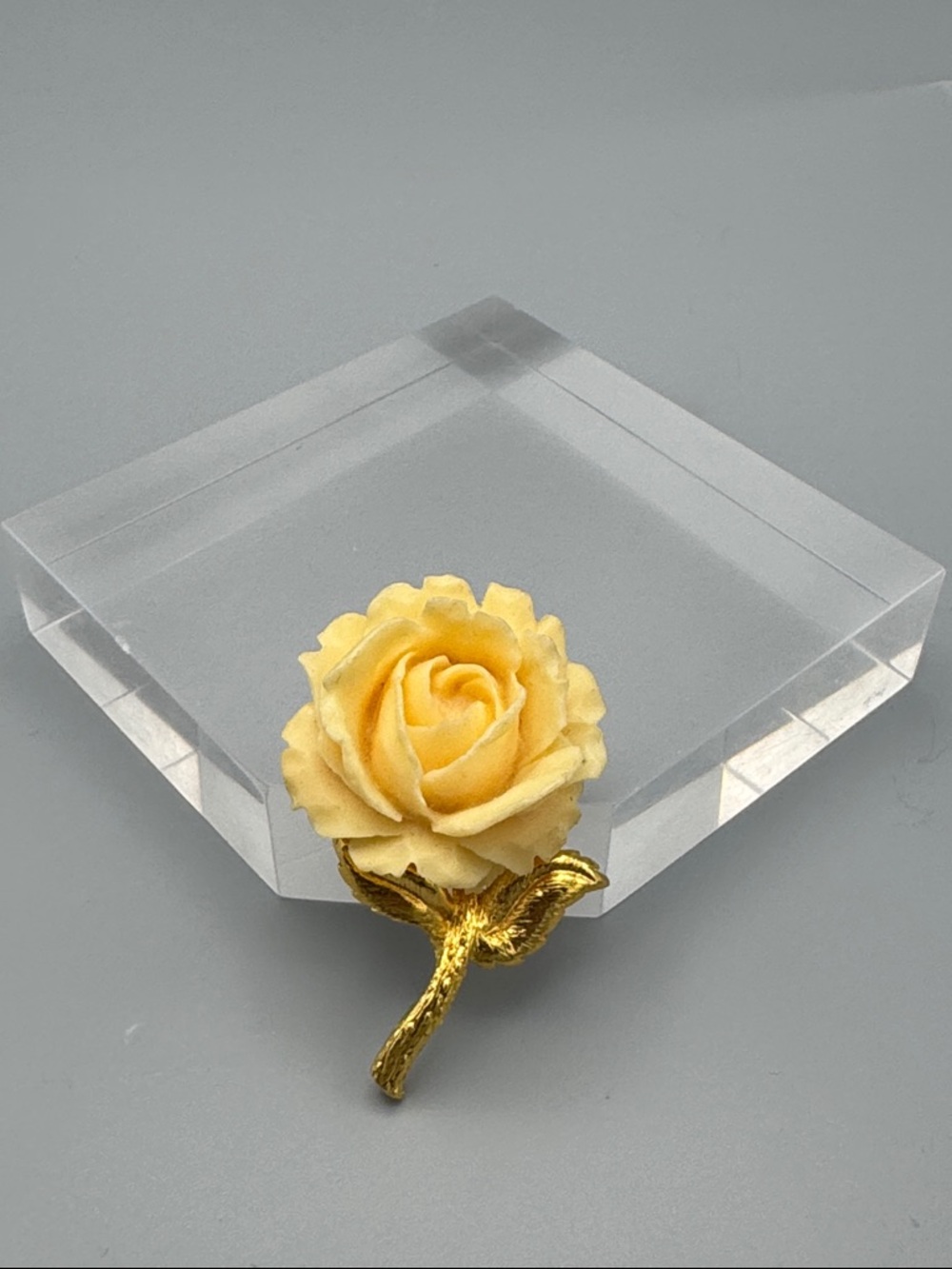 TRIFARI Yellow Rose Brooch with Gold Stem